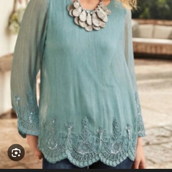 Soft Surroundings Tops - Soft Surroundings Sage Green Embroidered Bell-Sleeve Tunic